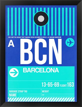 Framed BCN Barcelona Luggage Tag 2 Print