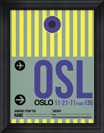 Framed OSL Oslo Luggage Tag 1 Print