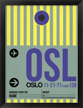 Framed OSL Oslo Luggage Tag 1 Print