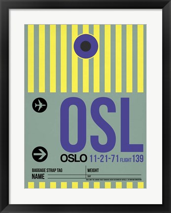 Framed OSL Oslo Luggage Tag 1 Print