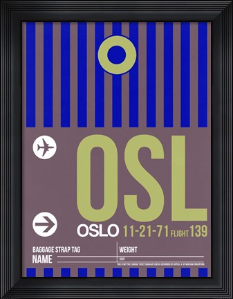 Framed OSL Oslo Luggage Tag 2 Print