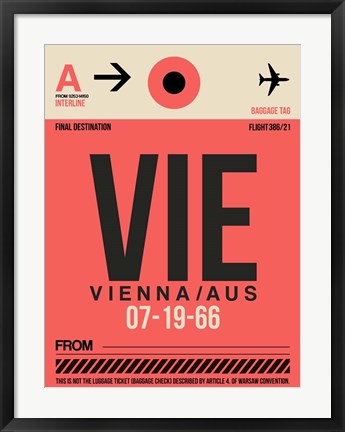 Framed VIE Vienna Luggage Tag 1 Print