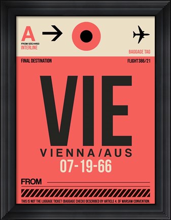 Framed VIE Vienna Luggage Tag 1 Print