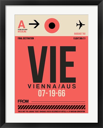 Framed VIE Vienna Luggage Tag 1 Print