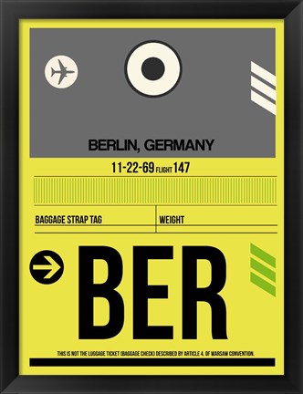 Framed BER Berlin Luggage Tag 1 Print