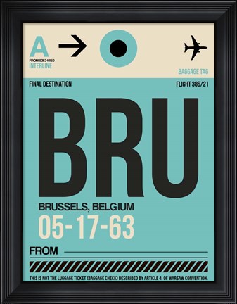 Framed BRU Brussels Luggage Tag 1 Print