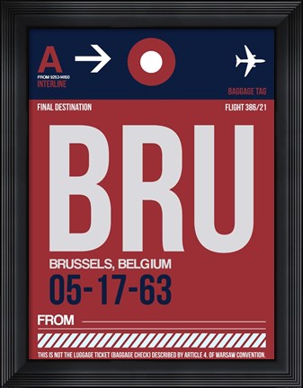 Framed BRU Brussels Luggage Tag 2 Print