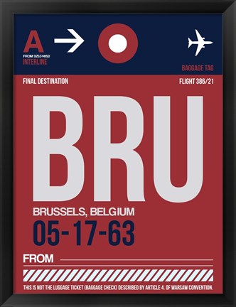 Framed BRU Brussels Luggage Tag 2 Print