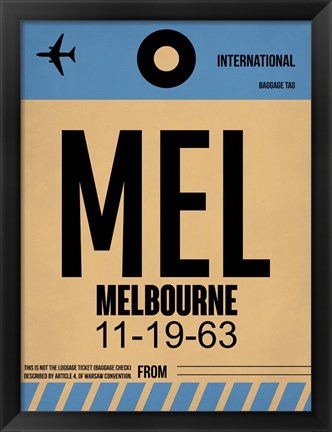 Framed MEL Melbourne Luggage Tag 1 Print