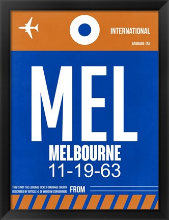 Framed MEL Melbourne Luggage Tag 2 Print