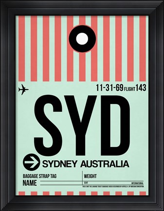 Framed SYD Sydney Luggage Tag 1 Print