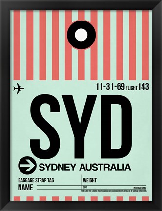 Framed SYD Sydney Luggage Tag 1 Print