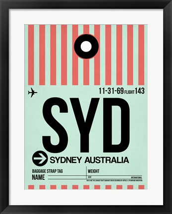 Framed SYD Sydney Luggage Tag 1 Print