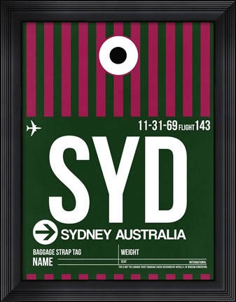 Framed SYD Sydney Luggage Tag 2 Print