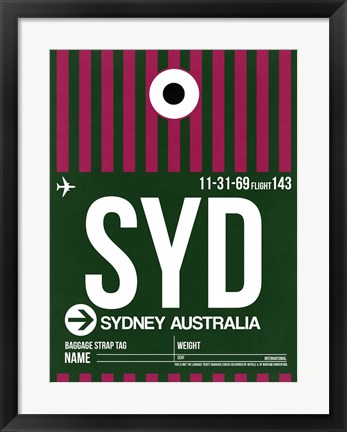 Framed SYD Sydney Luggage Tag 2 Print