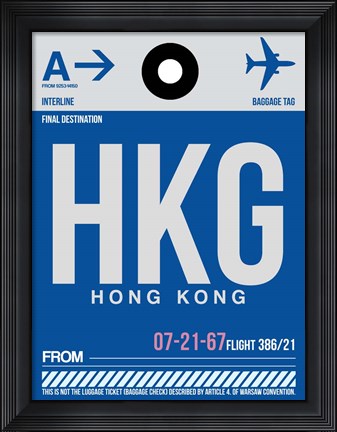 Framed HKG Hog Kong Luggage Tag 1 Print