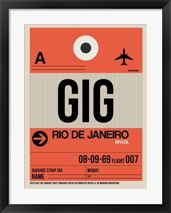 Framed GIG Rio De Janeiro Luggage Tag 2 Print