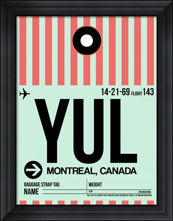 Framed YUL Montreal Luggage Tag 2 Print