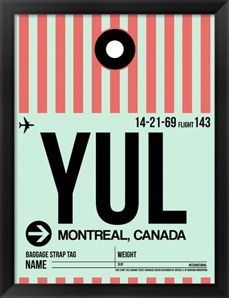 Framed YUL Montreal Luggage Tag 2 Print