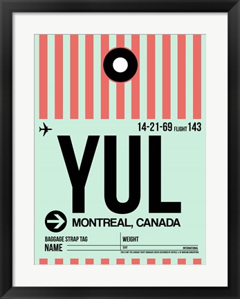 Framed YUL Montreal Luggage Tag 2 Print