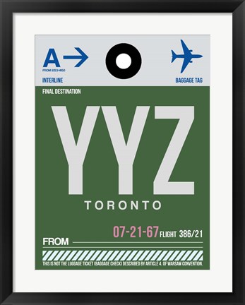 Framed YYZ Toronto Luggage Tag 1 Print