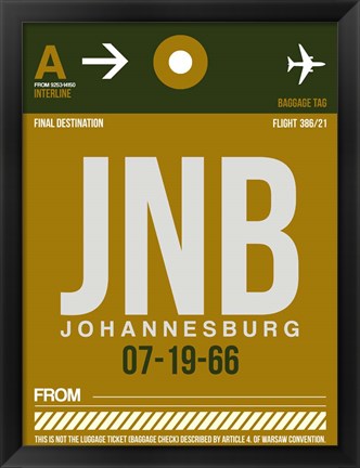 Framed JNB Johannesburg Luggage Tag 1 Print