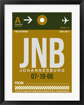 Framed JNB Johannesburg Luggage Tag 1 Print