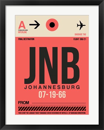 Framed JNB Johannesburg Luggage Tag 2 Print