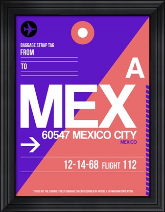 Framed MEX Mexico City Luggage Tag 1 Print