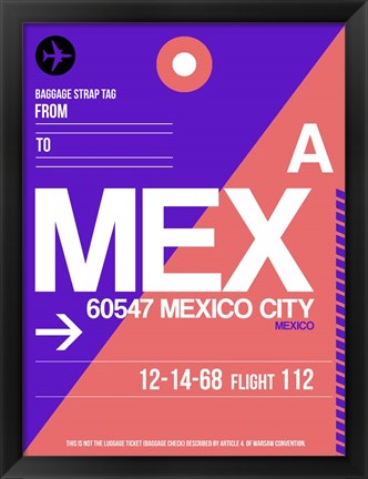 Framed MEX Mexico City Luggage Tag 1 Print