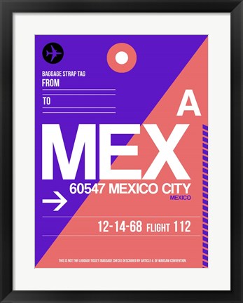 Framed MEX Mexico City Luggage Tag 1 Print