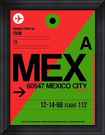 Framed MEX Mexico City Luggage Tag 2 Print