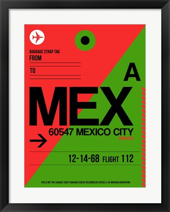 Framed MEX Mexico City Luggage Tag 2 Print