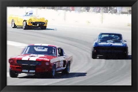 Framed Mustang and Corvette Racing Print