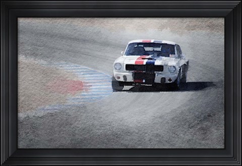Framed Mustang on Race Track Print