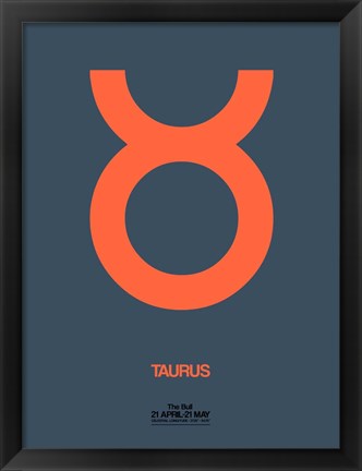 Framed Taurus Zodiac Sign Orange Print