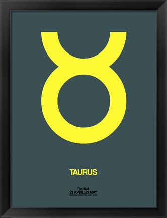 Framed Taurus Zodiac Sign Yellow Print