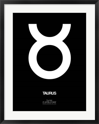Framed Taurus Zodiac Sign White Print