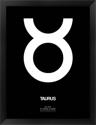 Framed Taurus Zodiac Sign White Print