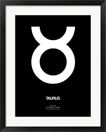 Framed Taurus Zodiac Sign White Print