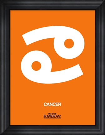 Framed Cancer Zodiac Sign White on Orange Print