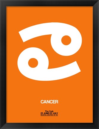 Framed Cancer Zodiac Sign White on Orange Print