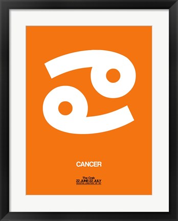 Framed Cancer Zodiac Sign White on Orange Print