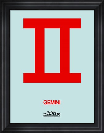 Framed Gemini Zodiac Sign Red Print