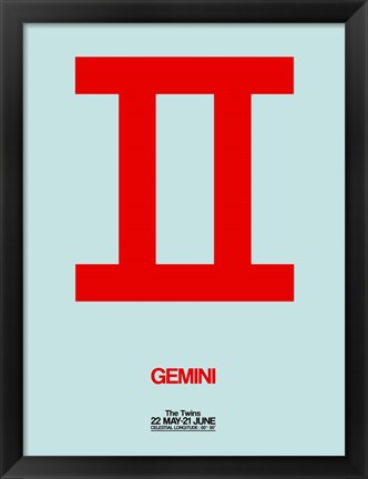 Framed Gemini Zodiac Sign Red Print