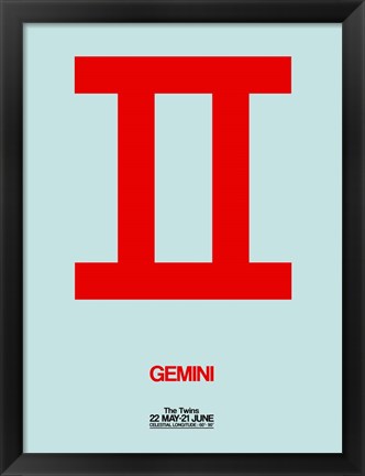 Framed Gemini Zodiac Sign Red Print