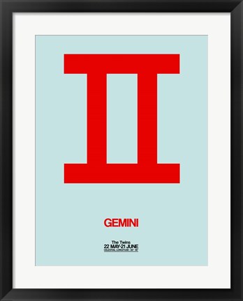 Framed Gemini Zodiac Sign Red Print