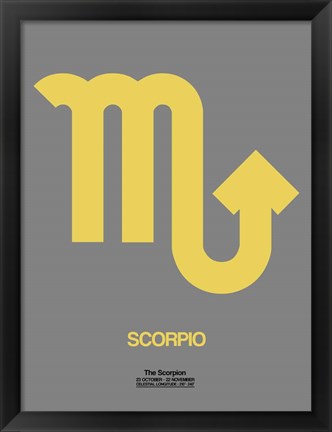 Framed Scorpio Zodiac Sign Yellow on Grey Print