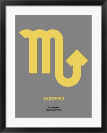 Framed Scorpio Zodiac Sign Yellow on Grey Print