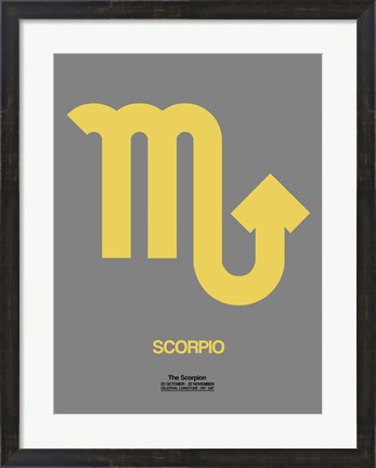 Framed Scorpio Zodiac Sign Yellow on Grey Print